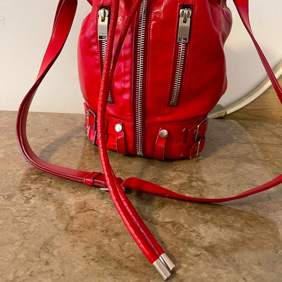 COPY - Authentic Saint Laurent Emmanuelle Zip Red Sheepskin Biker Leather Shoul… - Picture 2 of 5